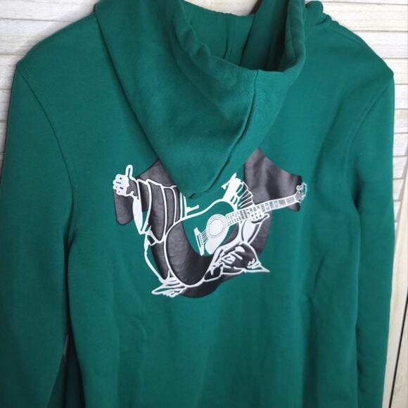 NWT True Religion Buddha Fleece Jacket Green Overlap Full Zip Hoodie Medium New - Picture 10 of 10